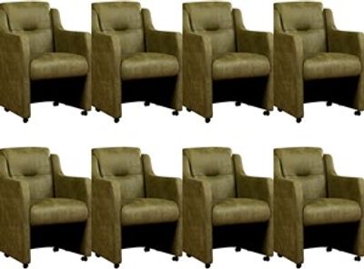Set van 8 Olijfgroene leren landelijke eetkamerfauteuils Mass - Kenia Leer Olive (olijfgroen leer)