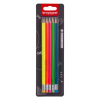 Bruynzeel grafietpotlodenset neon, 5 hb potloden met gum