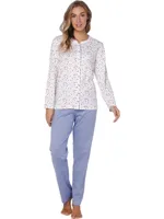 Pastunette dames katoenen pyjama met knoopsluiting -Blauw Pastunette dames katoenen pyjama met knoopsluiting -Blauw