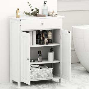 Badkamerkast met Lade & 2 Deuren & Verstelbare Plank Badkamerdressoir Badkamerkast Wit
