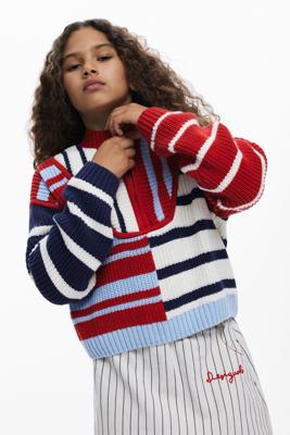 Gestreepte trui met rits - BLUE - 13/14