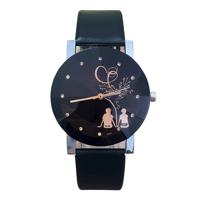 Paar terug weergave patroon lederen riem quartz horloge (zwart voor man)