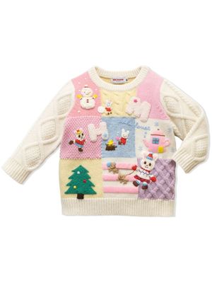 Miki House pull Animal Friends à design patchwork - Blanc