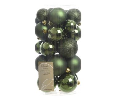 Kerstbal plastic glans-mat-glitter assorted Dennen groen - Ksd