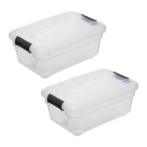 5Five opberg kist met deksel - 2x - Box - 4 liter - 29 x 19 x 12 cm - kunststof - transparant