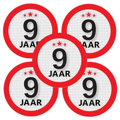 9 jaar leeftijd sticker - 10x - rond - Dia 9 cm - 9 jaar verjaardag - jubileum - leeftijd versiering