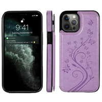 iPhone 15 Pro hoesje - Backcover - Pasjeshouder - Portemonnee - Bloemenprint - Kunstleer - Paars - thumbnail