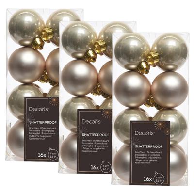 Decoris kleine kerstballen - 48x st - licht parel/champagne - 4 cm - kunststof