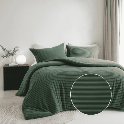 Dekbedovertrek Teddy Rib Groen Eenpersoons (140x200 Cm) Groen Microvezel Strepen Fresh And Co - Overtrek - 140x200 Cm (Eenpersoons) - Fresh And - Dekbed-Discounter.nl