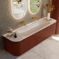Badmeubel Mondiaz Kurve-Dlux | 170 cm | Meubelkleur Ruby | Wastafelkleur Meli | Solid surface | Wasbak midden spoelbak | Zonder kraangat(en)