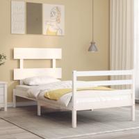 Bedframe met hoofdbord massief hout wit 90x200 cm