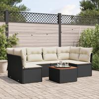 7-delige Loungeset met kussens poly rattan zwart