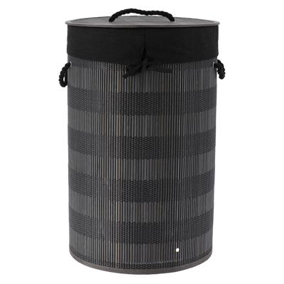 Wasmand Rustic met deksel - zwart/grijs - rond - katoen/bamboe - 67 liter - 35 x 35 x 55 cm
