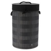 Wasmand Rustic met deksel - zwart/grijs - rond - katoen/bamboe - 67 liter - 35 x 35 x 55 cm