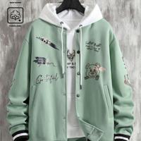 Bon&Bon Men's Cartoon Bear Print Bomber Jacket | Black Casual Coat Green / M