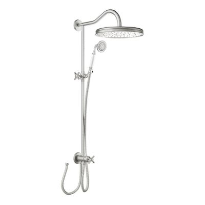 Tres Clasic glijstang set met regendouche 108 cm vintage rvs look