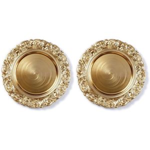 12x Diner borden/onderborden goud met decoratieve rand 33 cm rond