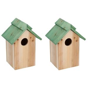 Lifetime Garden Vogelhuisje - 2x - hout - 24 x 18 x 14 cm - groen dak - nestkastje