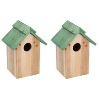 Lifetime Garden Vogelhuisje - 2x - hout - 24 x 18 x 14 cm - groen dak - nestkastje