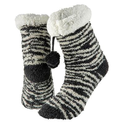 Huissokken/slofsokken zebra print - zwart - dames - anti-slip - fleece - one size - 36/41