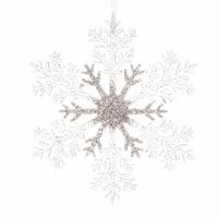 Kersthanger - sneeuwvlok - 21 cm - zilver - glitters - kerstboomdecoratie - thumbnail