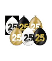 Ballonnen Celebration 25 Jaar Wit/Goud/Zwart (6st)