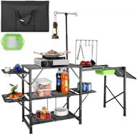 VEVOR Camping Keukentafel Opvouwbare Draagbare Kookstation Tafels Planken en een Spoelbak