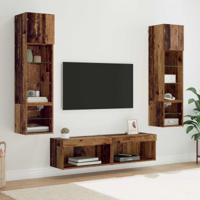 TV-wandmeubel met LED-striplichten 6 pcs Oud Hout Bewerkt hout