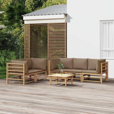 6-delige Loungeset met kussens bamboe taupe