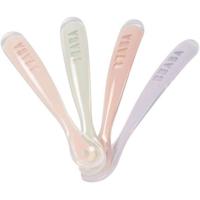 BEABA Set van 4 siliconen lepels van 1e leeftijd (winderig blauw + eucalyptusgroen + lichte mist + oudroze)