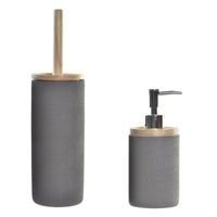 Toiletborstel met houder 38 cm en zeeppompje 300 ml polystone/hout - Badkameraccessoireset - thumbnail