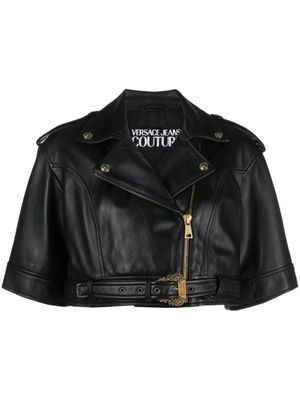Versace Jeans Couture veste en cuir à coupe crop - Noir