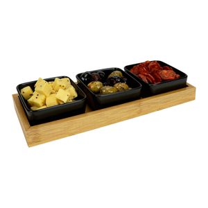 Krumble Tapas schaaltjes 3-delig met houten plankje - zwart