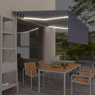 Luifel automatisch rolgordijn LED windsensor 4x3 m blauw en wit