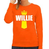 Willie met kroontje Koningsdag sweater / trui oranje voor dames - thumbnail