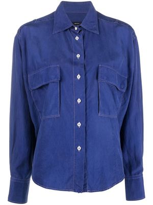 Gucci Pre-Owned chemise en soie à coutures contrastantes (années 1990) - Bleu