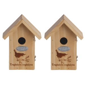 2x Vogelhuisjes/nestkastjes winterkoning silhouet 19 cm