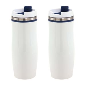Set van 2x stuks rVS Warmhoudbeker/isoleerbeker winter wit met blauw 400 ml