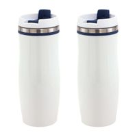 Set van 2x stuks rVS Warmhoudbeker/isoleerbeker winter wit met blauw 400 ml