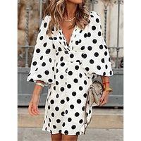 Dames Gewone jurk Schede jurk Zomerjurk Stip nappi Afdrukken Overhemdkraag Mini-jurk Modieus Streetwear Buiten Werk 3/4 mouw Normale pasvorm Wit Zomer Lente S M L XL Lightinthebox