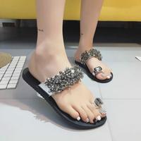 Platte bodem PIN Rhinestone pailletten sandalen schoenmaat: 40 (zilver)