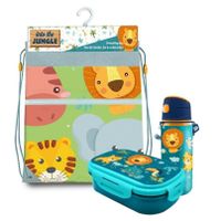 Into the jungle lunchbox set voor kinderen - 3-delig - blauw/groen - incl. gymtas/schooltas