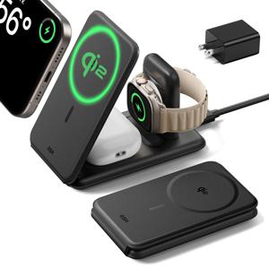 Qi2 3-in-1 Travel Wireless Charging Set Black