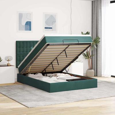 Ottoman bed met matrassen 140x200cm fluweel donkergroen