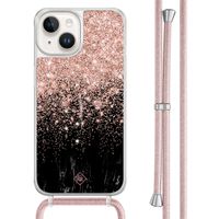iPhone 14 hoesje met rosegoud koord - Marmer twist