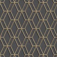 DUTCH WALLCOVERINGS Behang Hexagonal zwart en goudkleurig - thumbnail