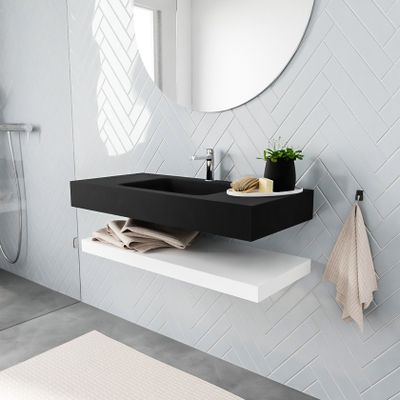 Mondiaz Alan badmeubel 100 cm solid suface planchet talc vrijhangend wastafel midden 1 kraangat zwart