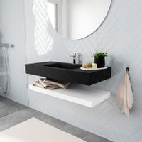 Mondiaz Alan badmeubel 100 cm solid suface planchet talc vrijhangend wastafel midden 1 kraangat zwart