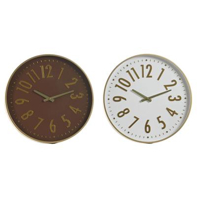 Muurklok Home ESPRIT Wit Bruin Gouden PVC 45 x 4 x 45 cm (2 Stuks)