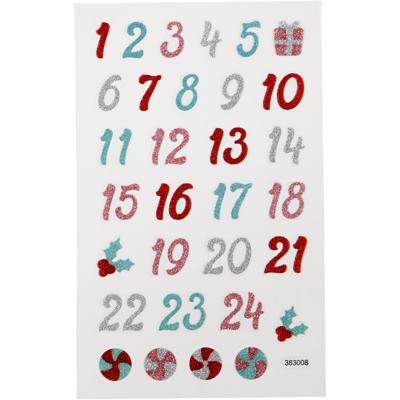 Creativ Company Glitter stickers, advent cijfers, vel 10x16 cm, 1 vel